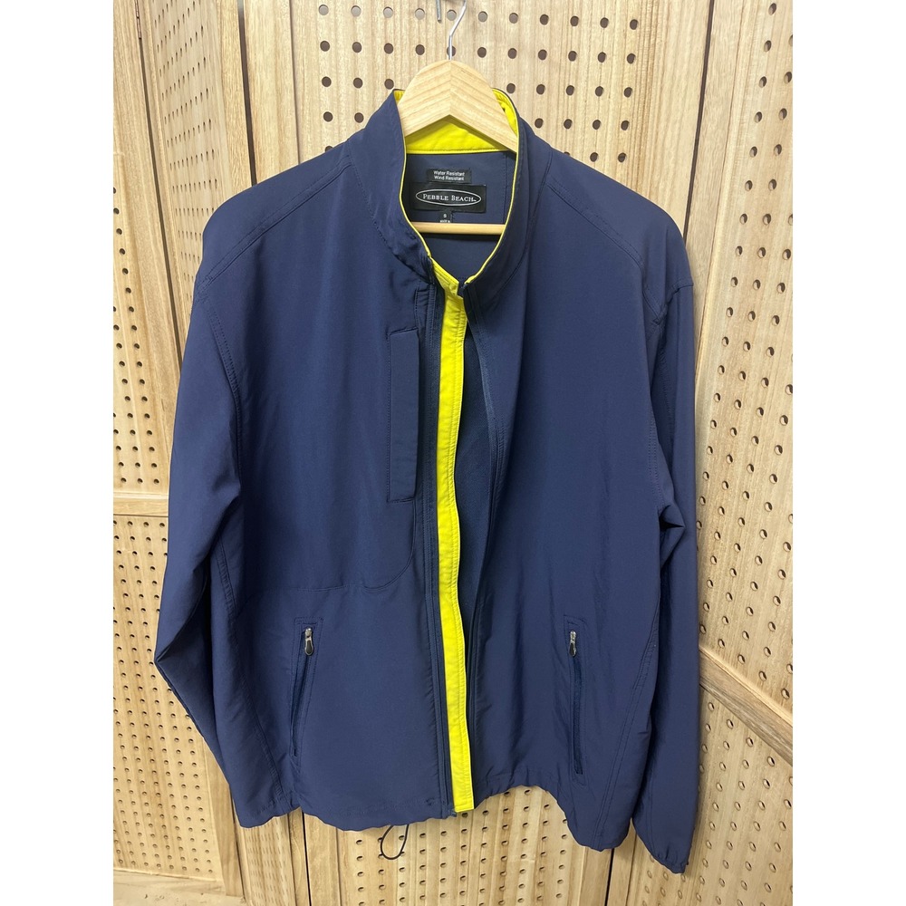 Pebble‎ Beach Mens Water Resistant Wind Resistant Jacket Navy Yellow Size S